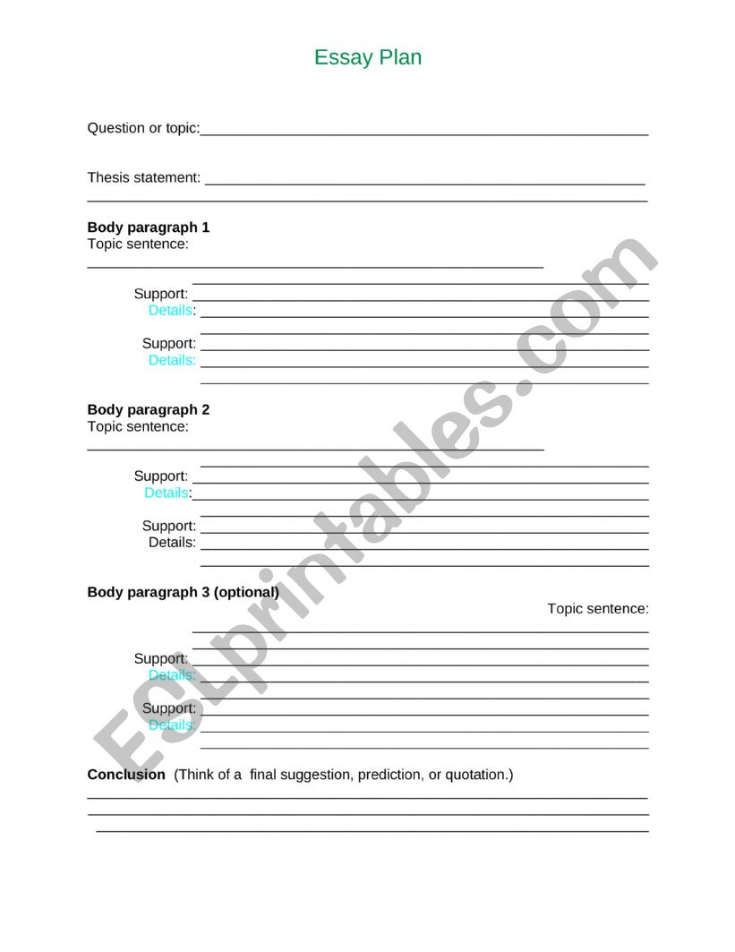 essay plan template worksheet