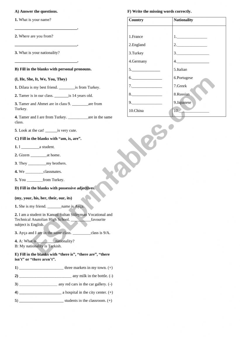 Personal Pronouns, Am/Is/Are, There is/There are