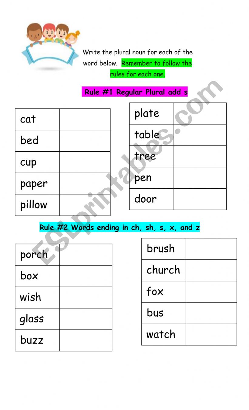 Plurals rules worksheet