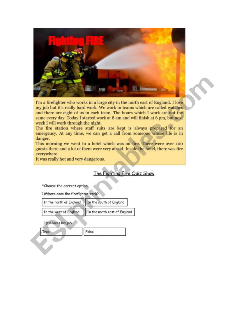 Fighting Fire worksheet
