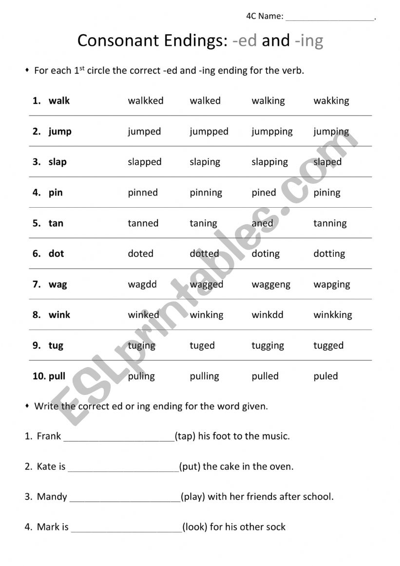 Consonant Endings worksheet