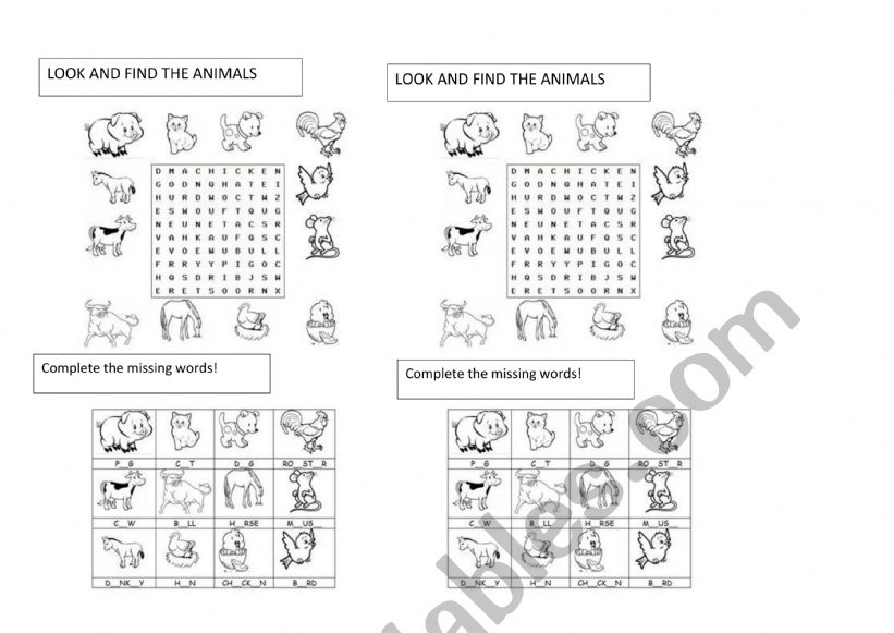 ANIMALS WORKSEARCH worksheet