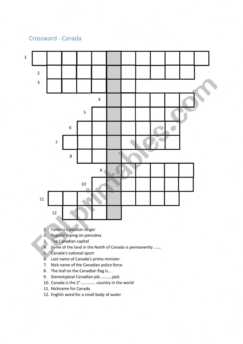 Canada - crossword worksheet