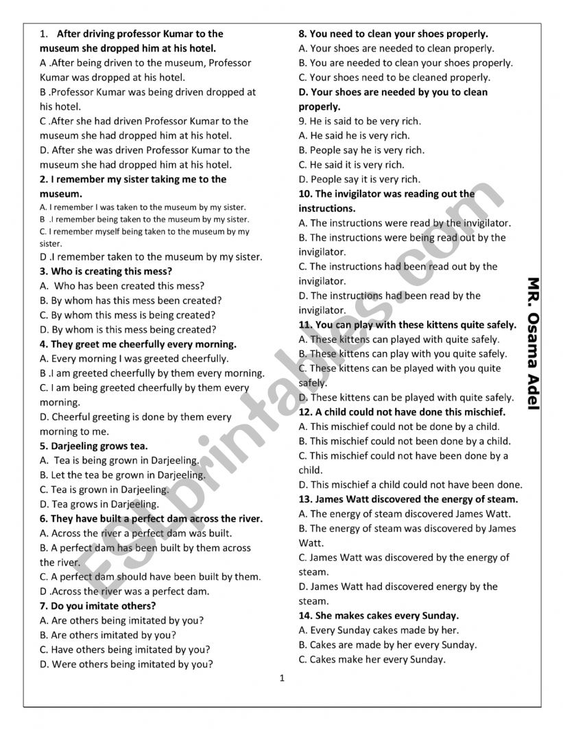 PASSIVE VOICE VARIOUS EXCERSIES