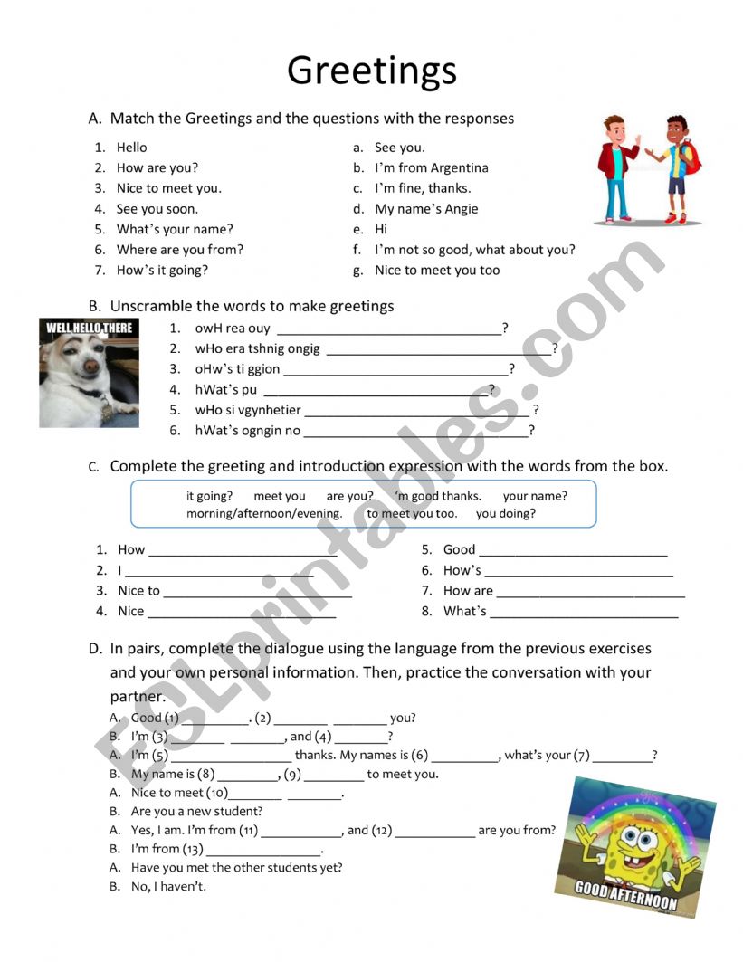 Greetings worksheet