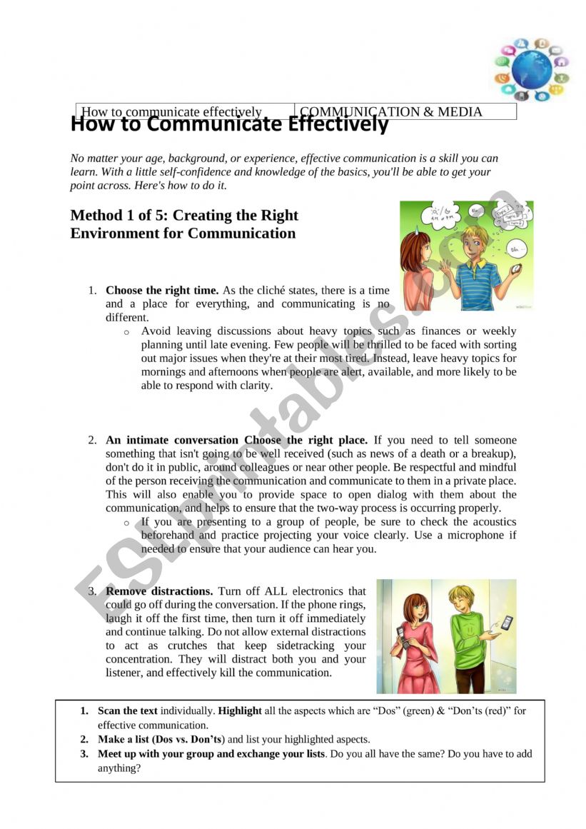 assignment building communication skills reading comprehension