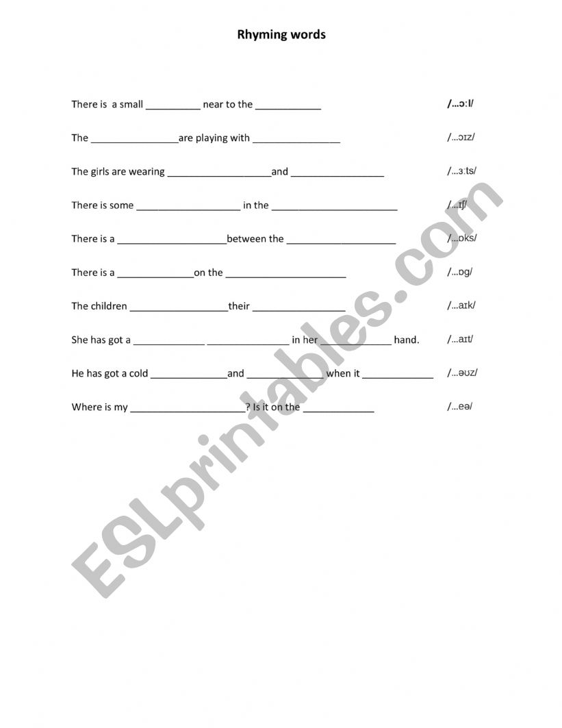 Rhyming sounds worksheet