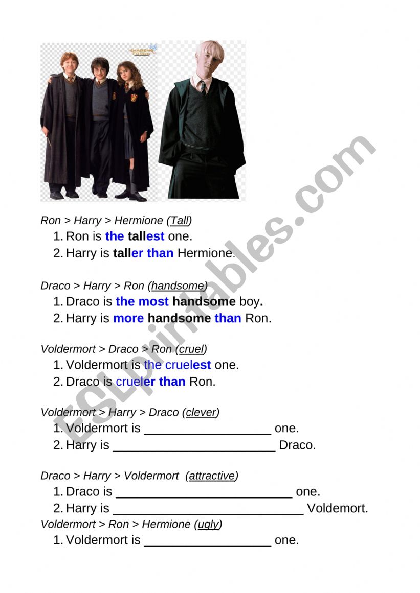 Harry Potter comparatives  worksheet