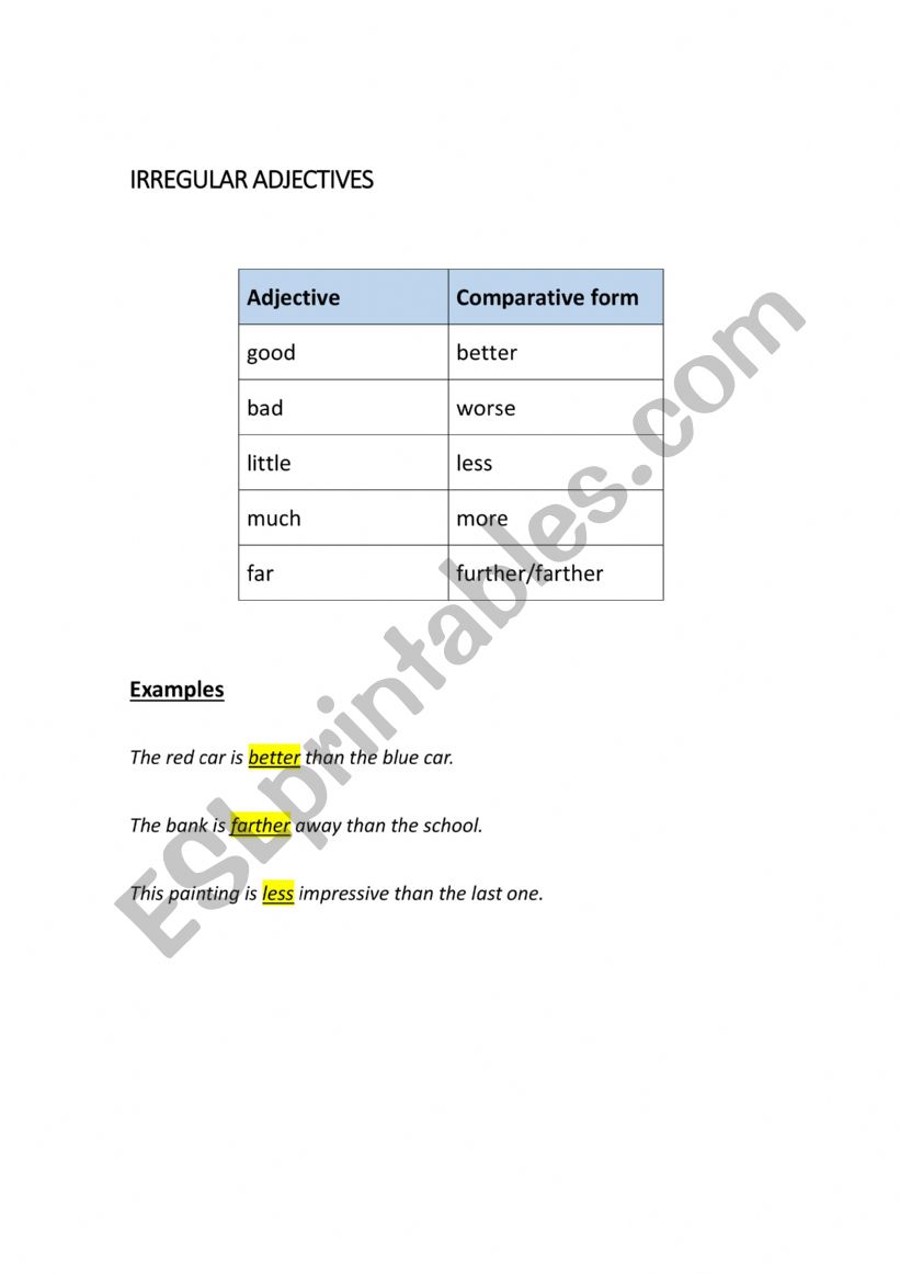 Comparative Adjectives worksheet