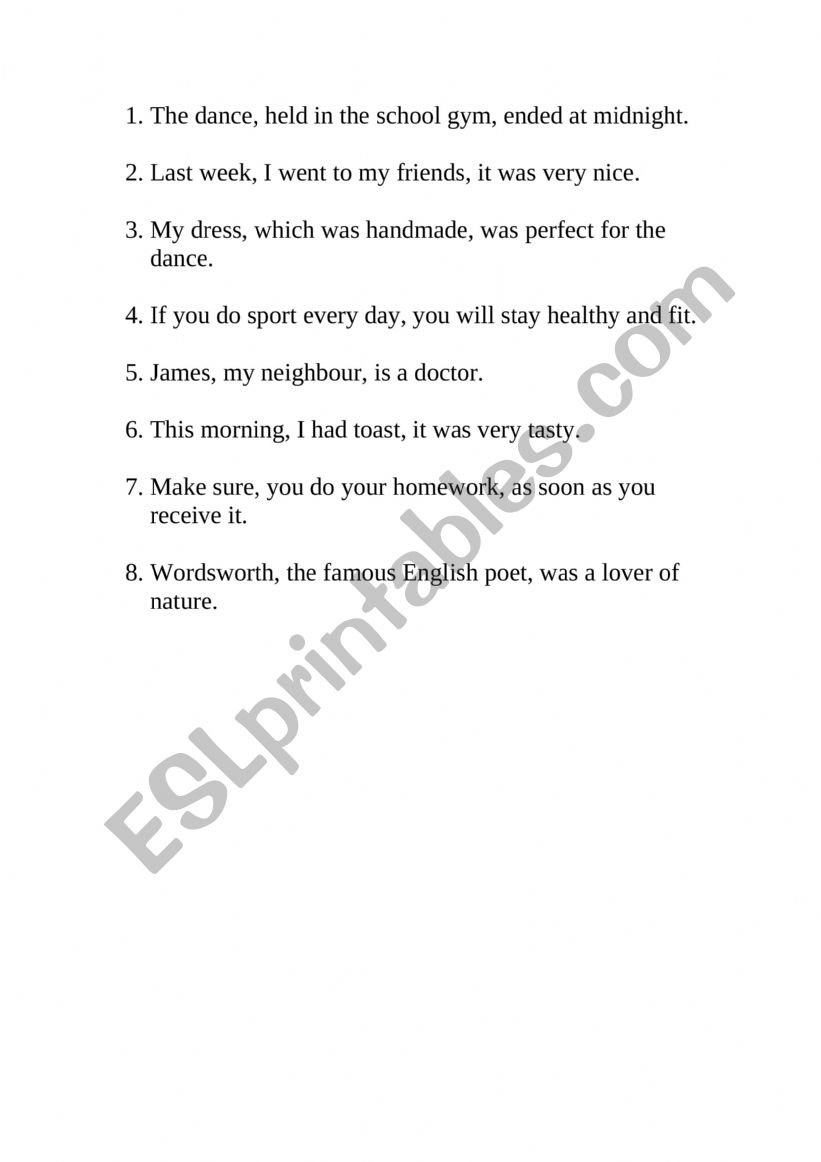 Comma worksheet