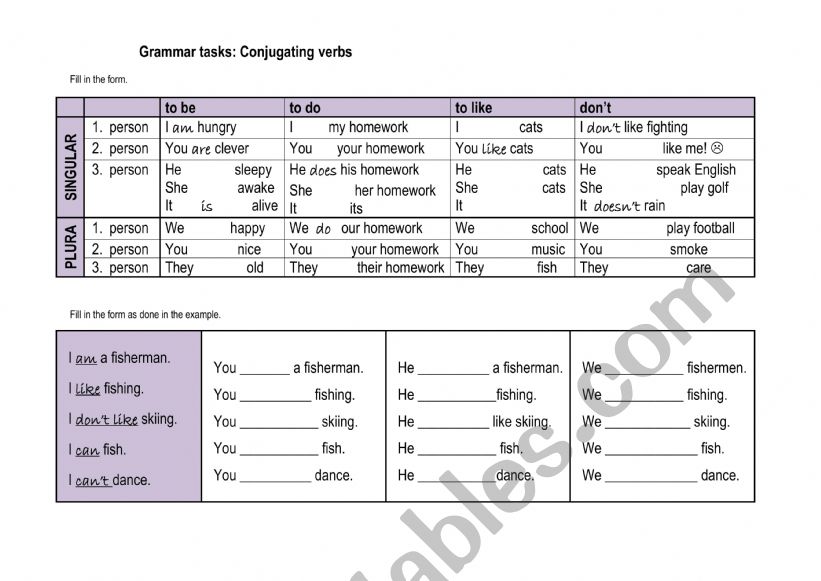 Conjugating verbs worksheet