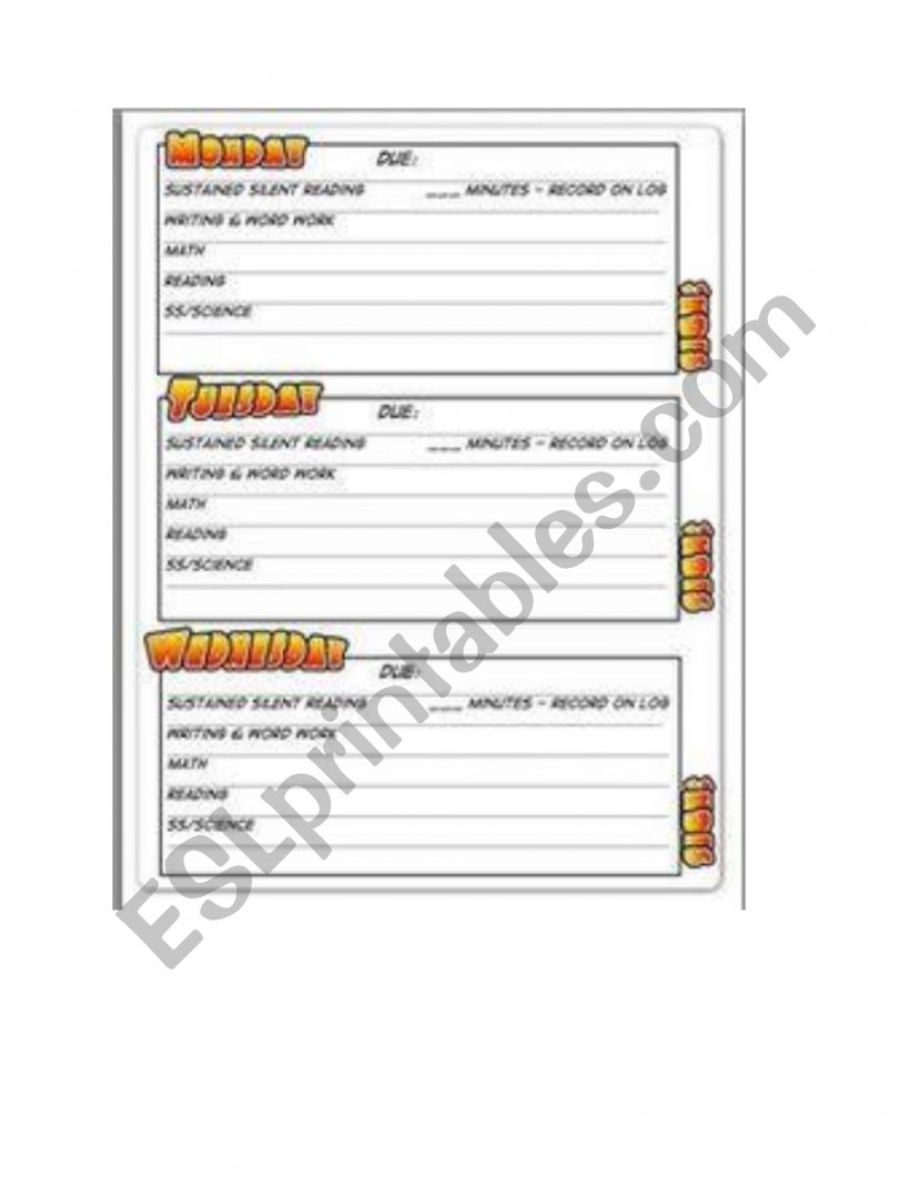 Schedule worksheet