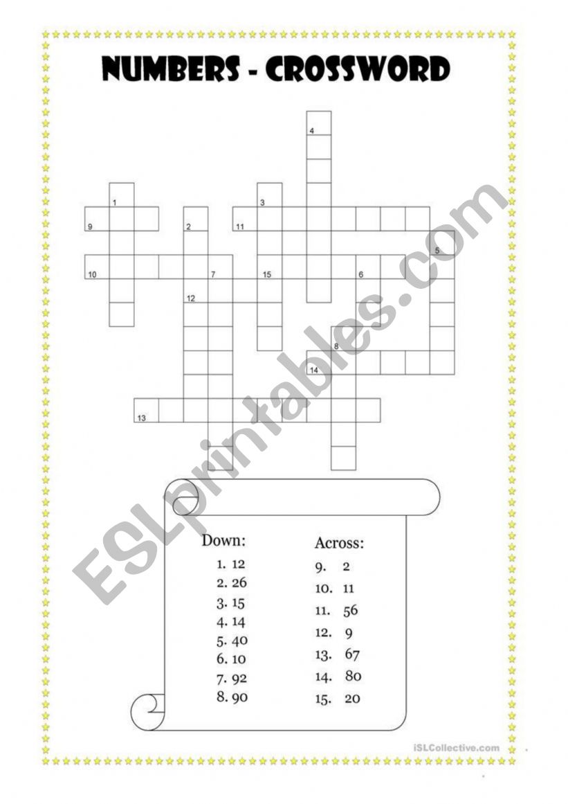 ACROSS WITH NUMBERS worksheet