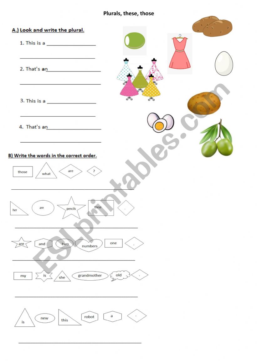 Plurals, these, those worksheet