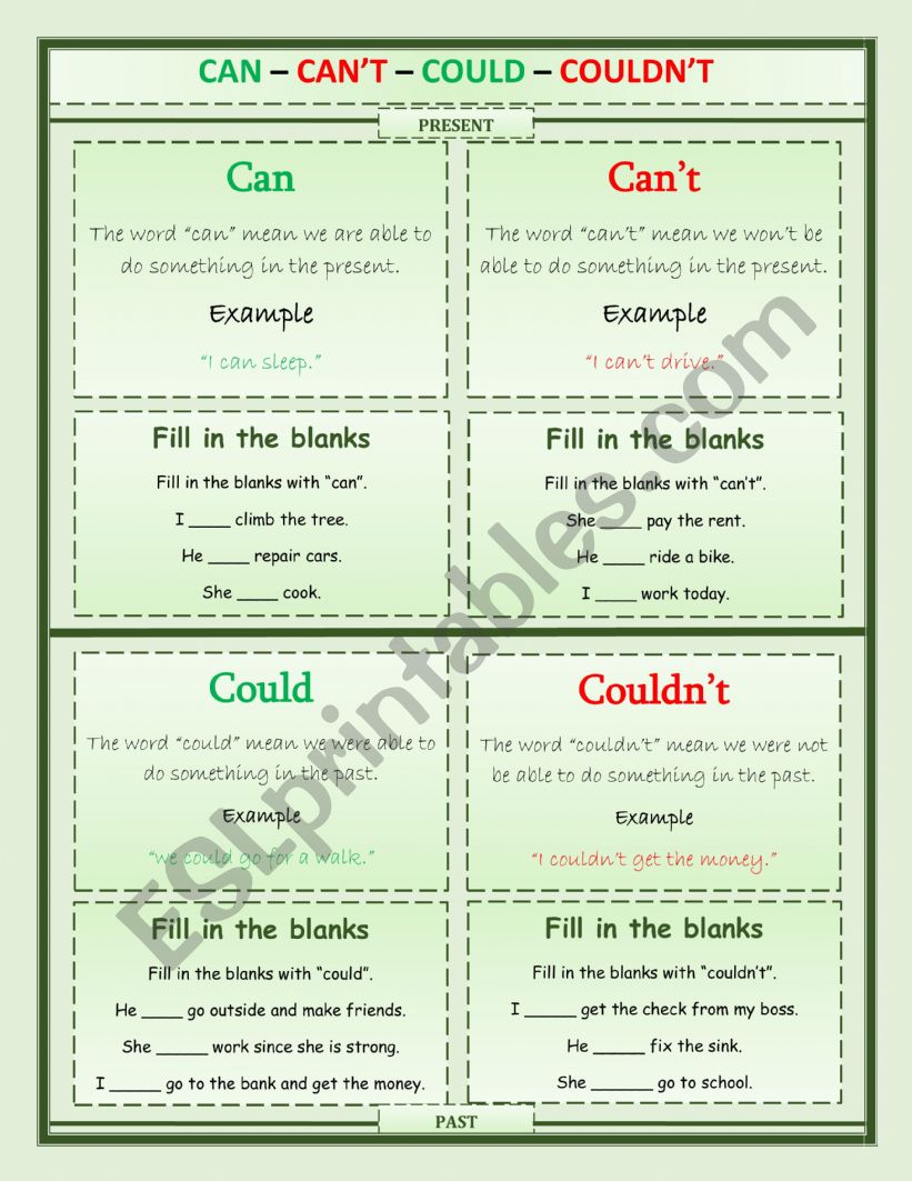 Can and Could worksheet