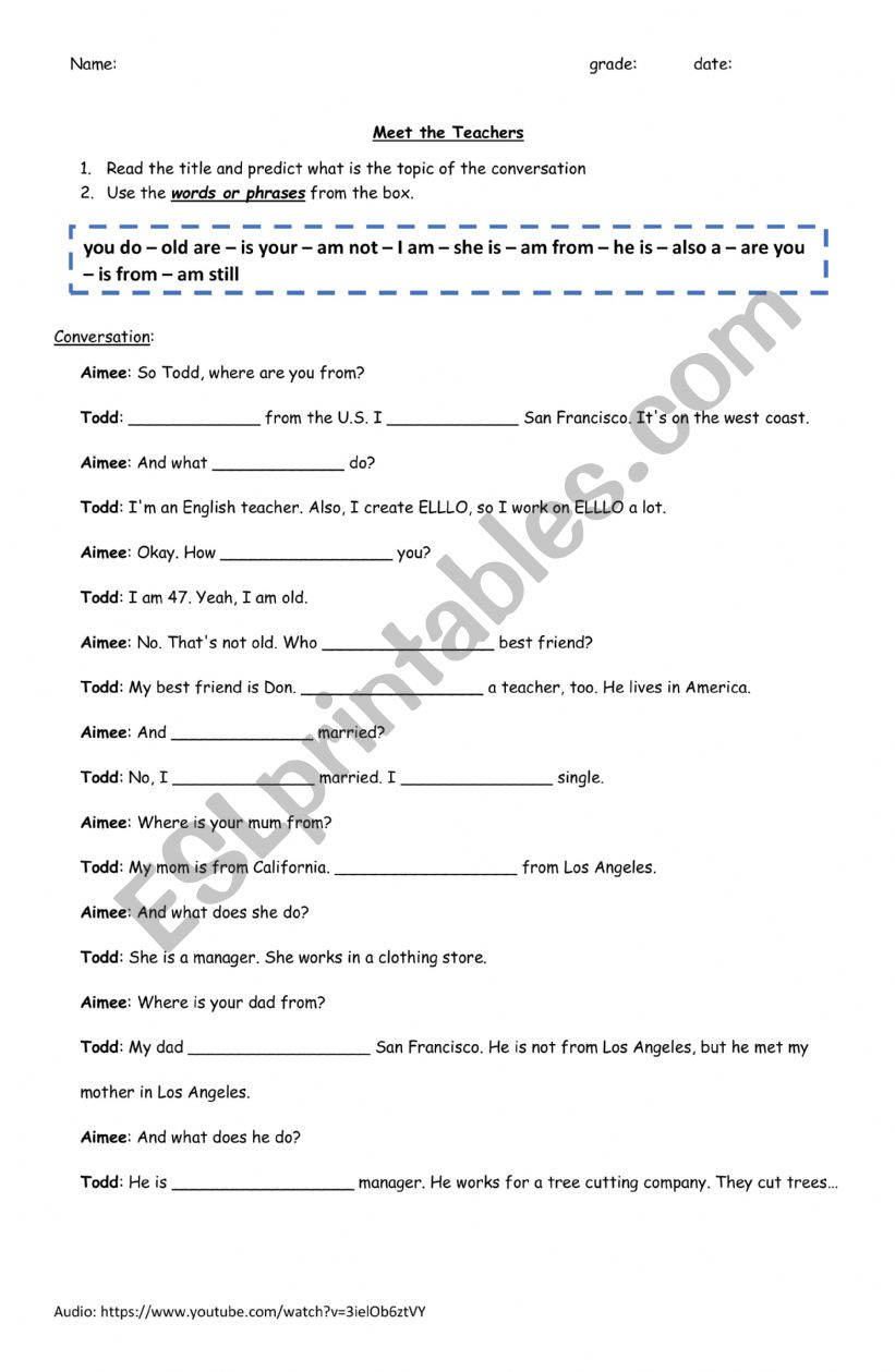 Meet the teacher worksheet