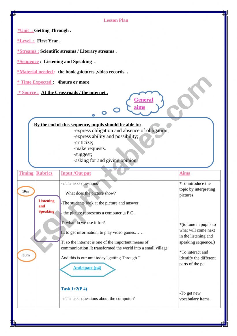 lesson plan  worksheet