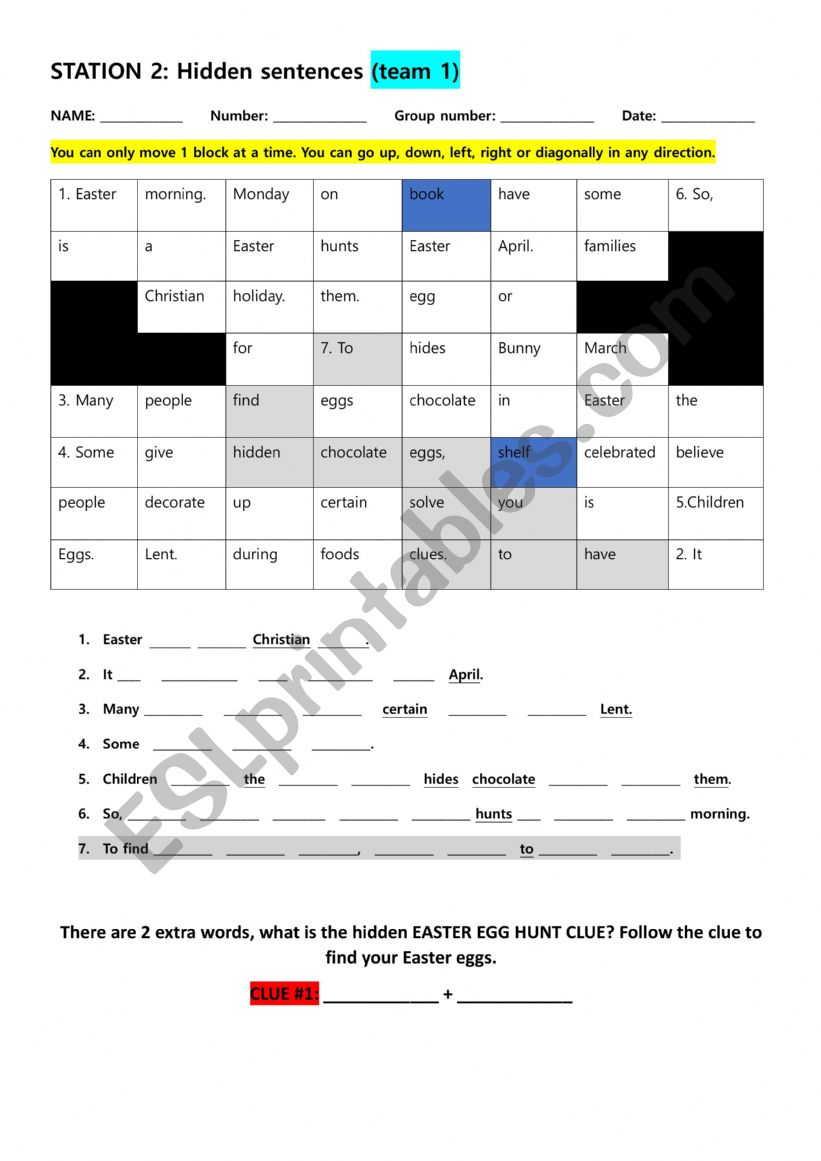 Easter Hidden Sentences (hidden clue for an Easter hunt)