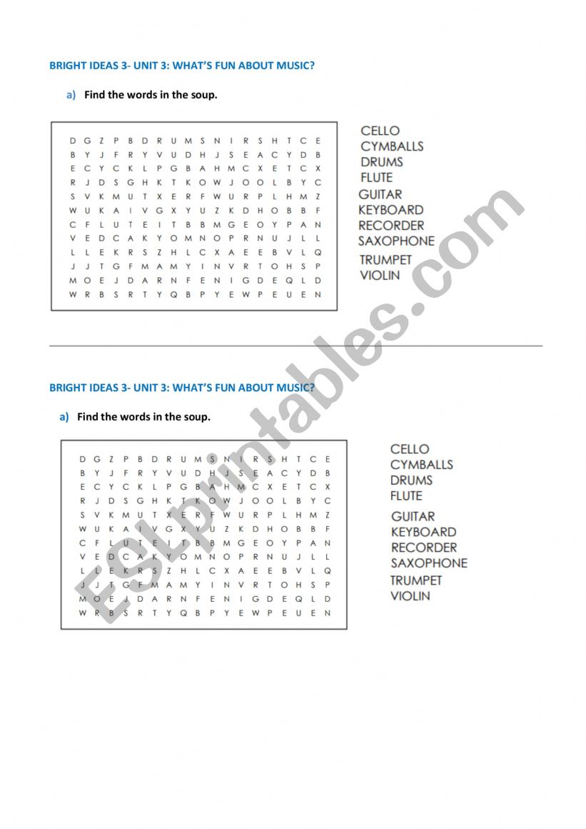 BRIGHT IDEAS 3- UNIT 3 worksheet