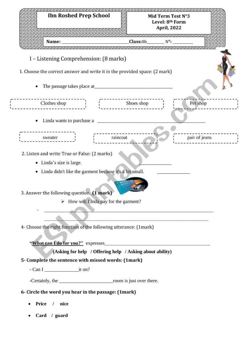 Mid term test3 worksheet