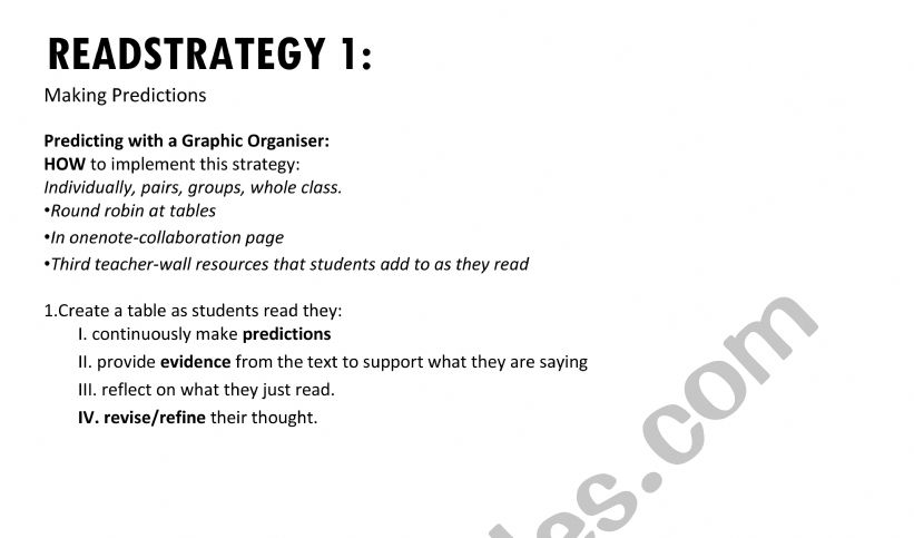 Reading Strategy- Predicting table