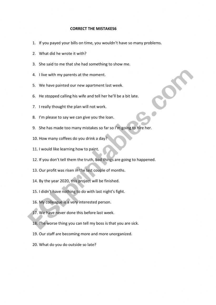CORRET THE MISTAKES6 worksheet