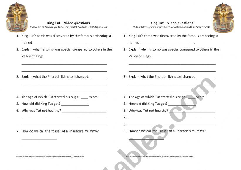 King Tut - video comprehension questions