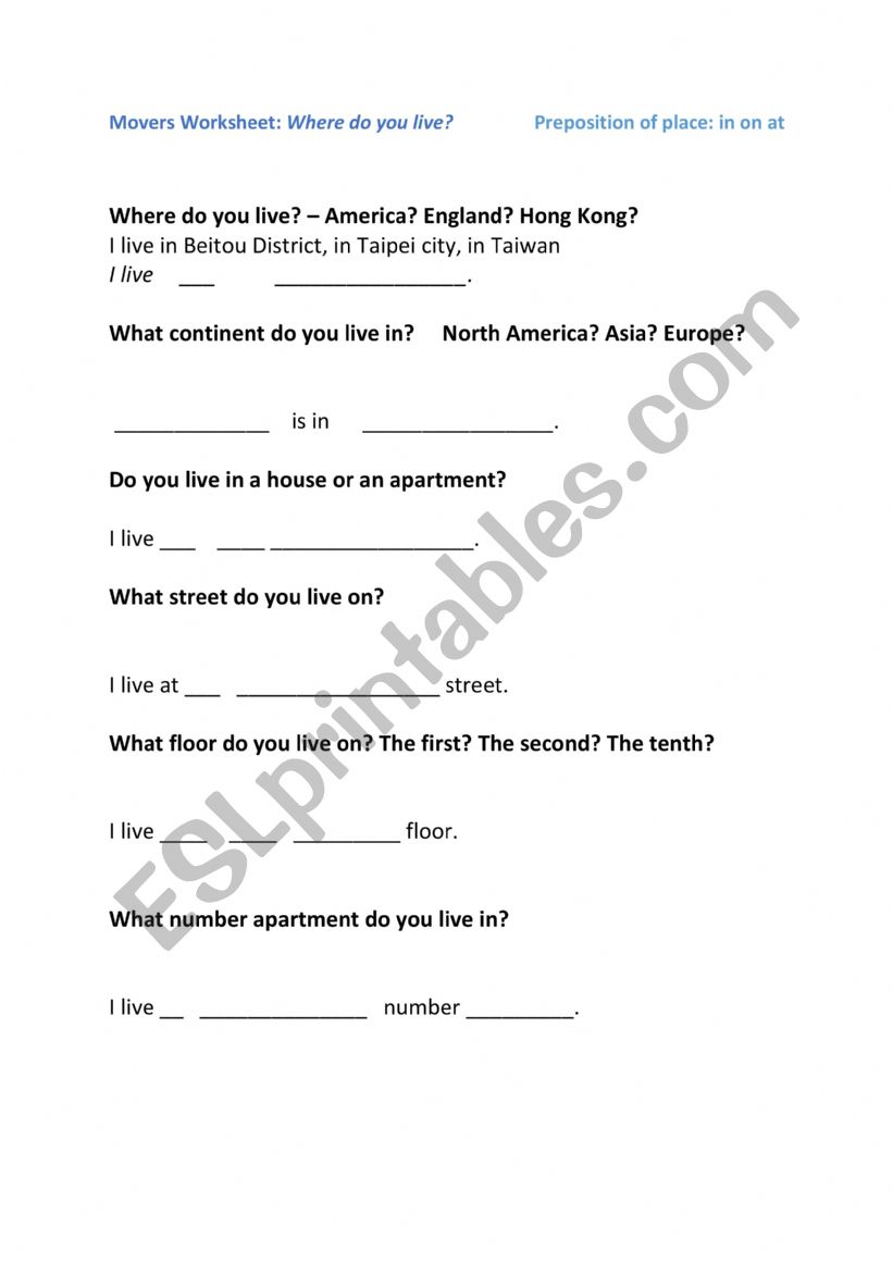 Address  worksheet