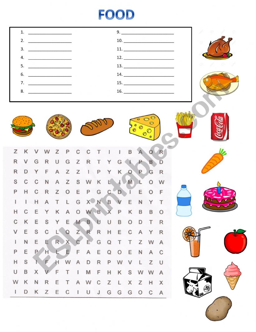 Food word searches worksheet