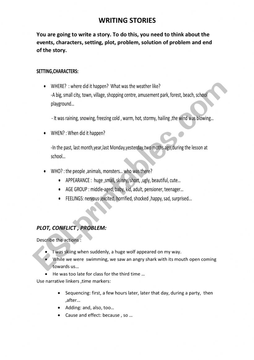 TIPS TO WRITE A GOOD STORY worksheet