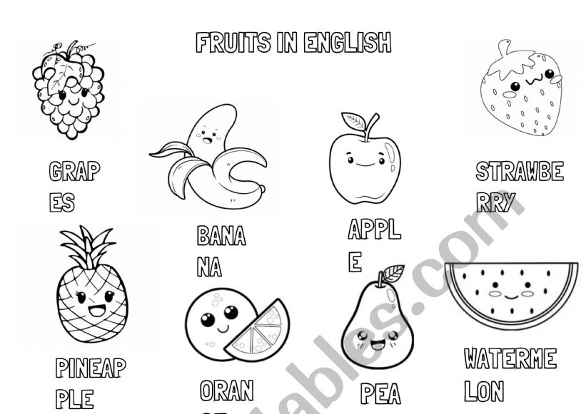 Fruits in english worksheet