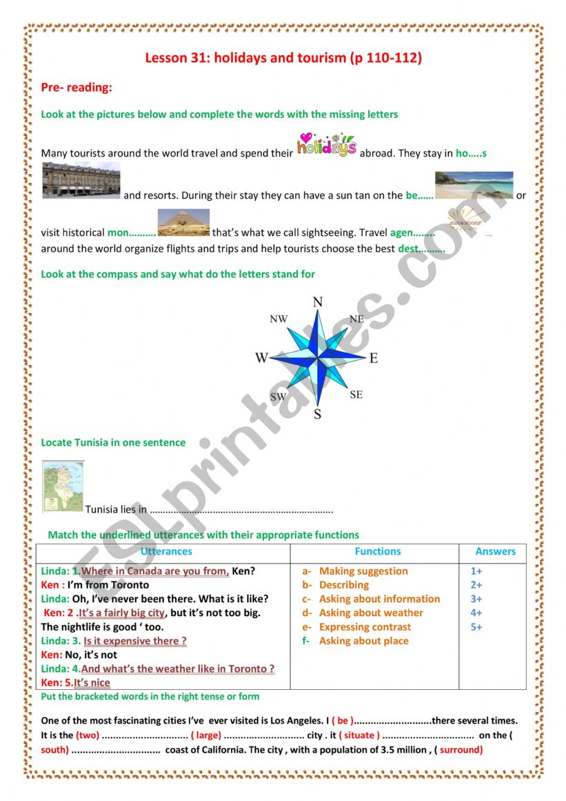 holidays and tourism worksheet