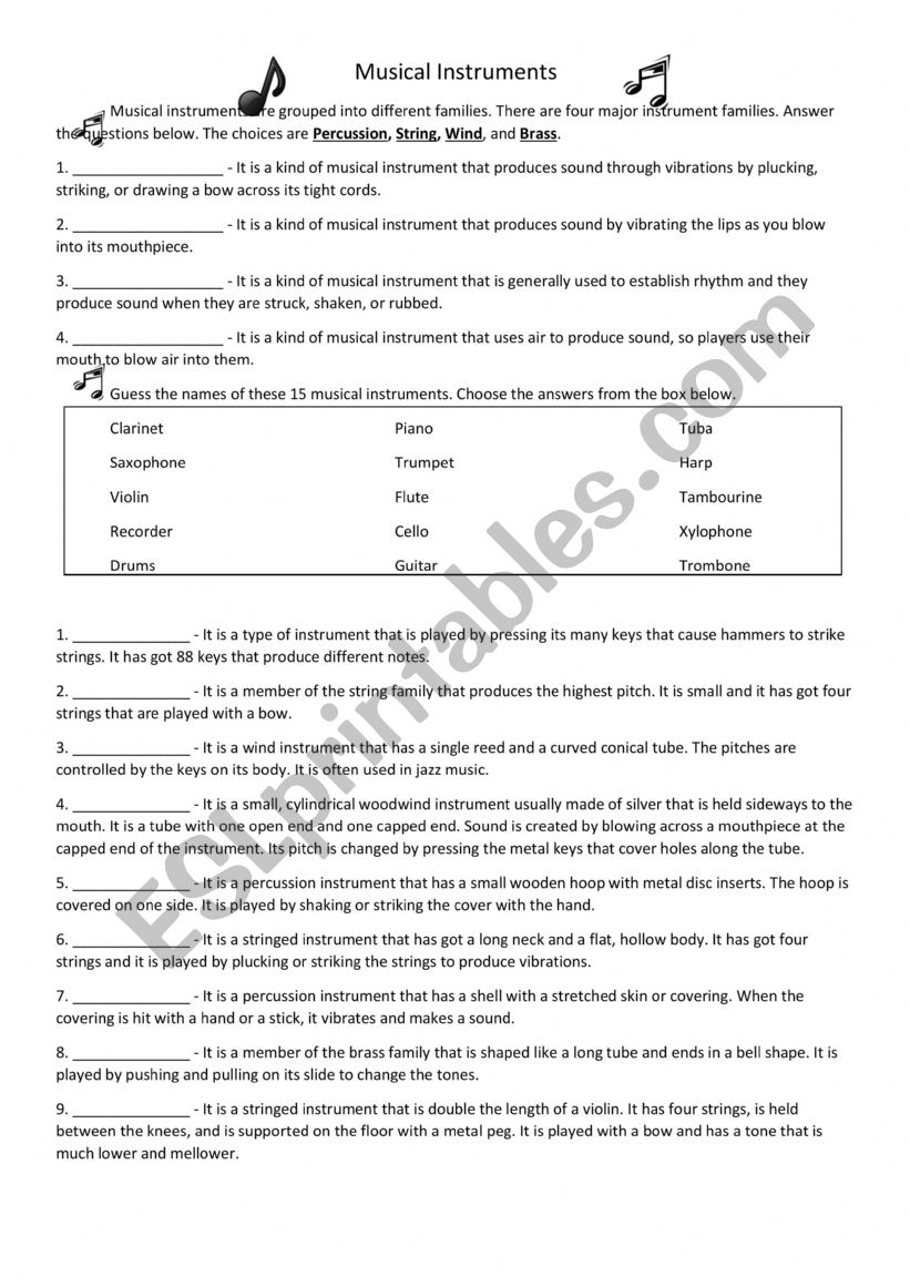 Musical Instruments worksheet