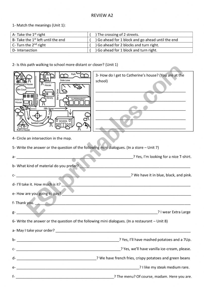 Review A2 worksheet