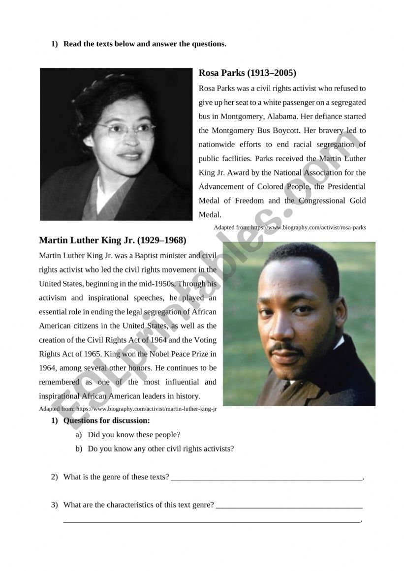 Biography Activity worksheet