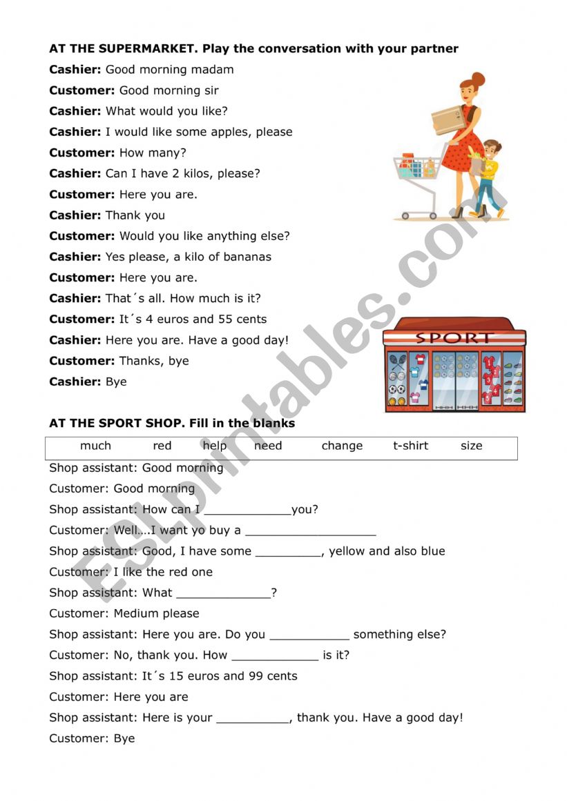 At the shop. Role play worksheet