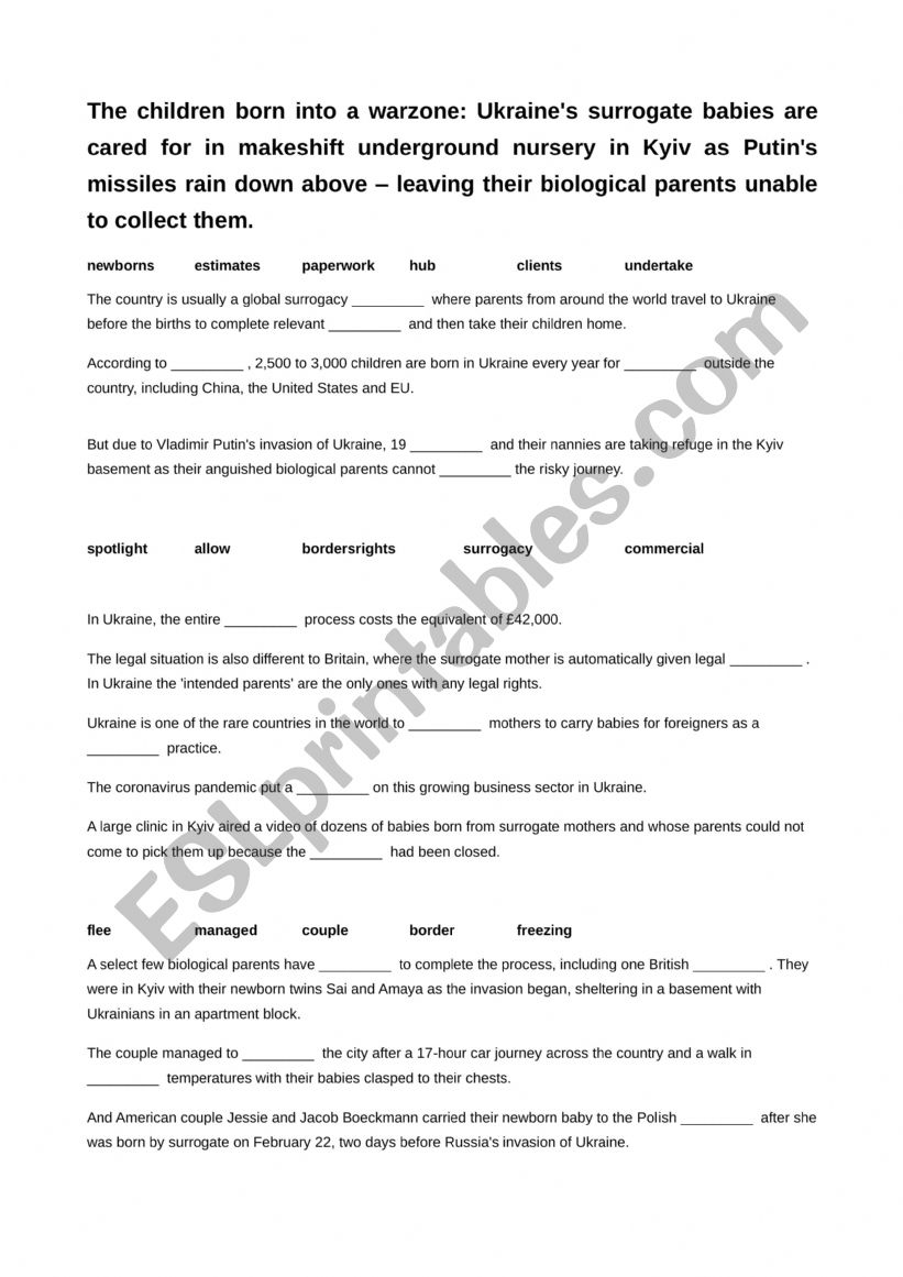 Ukraine�s surrogate babies worksheet