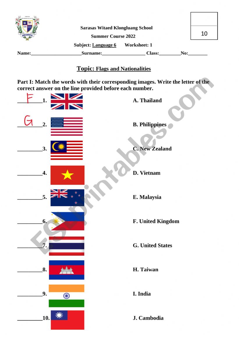 Flags and Nationalities worksheet