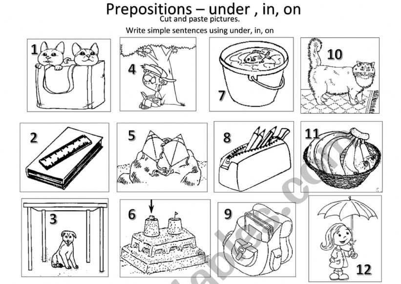 Prepositions -under,in,on worksheet