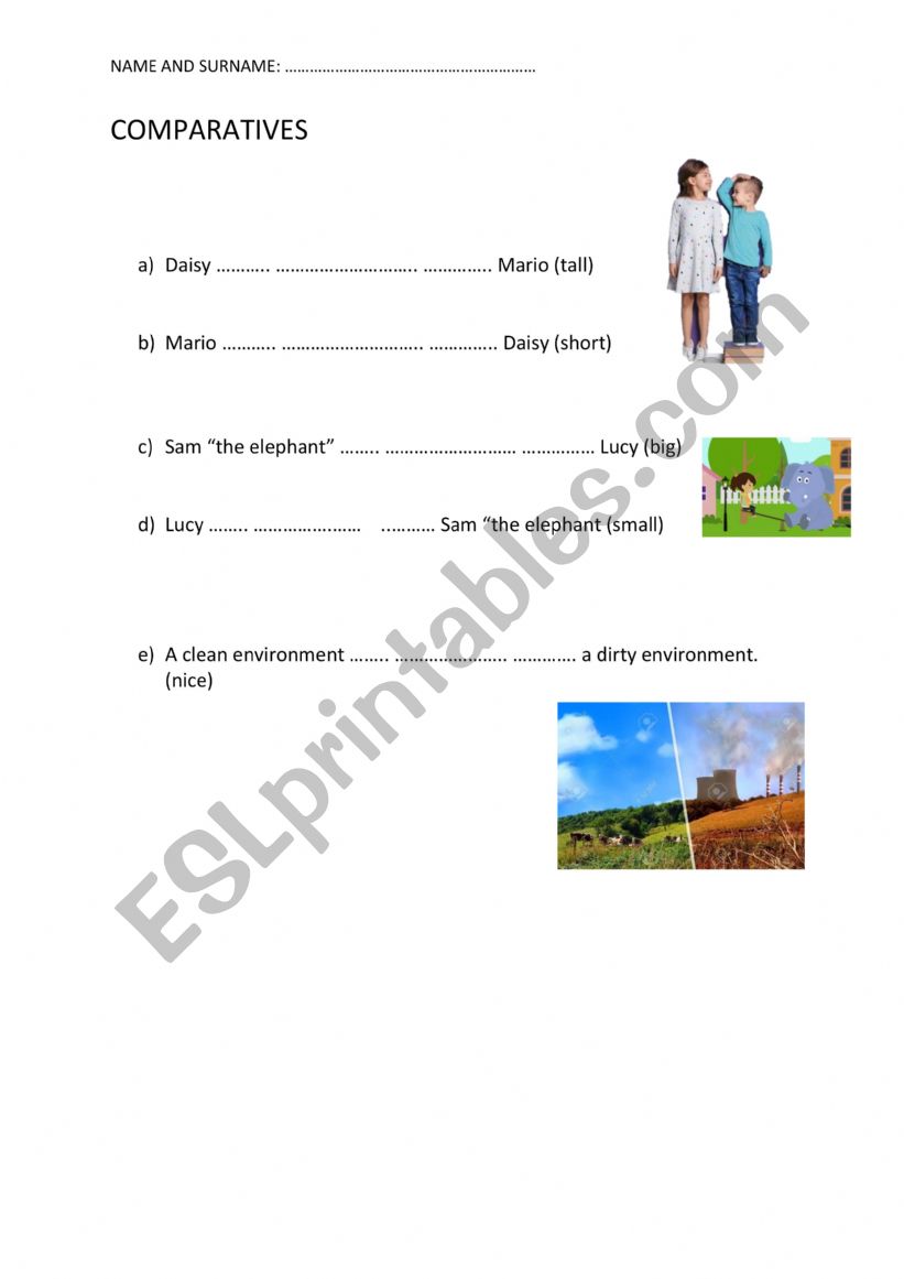 THE COMPARATIVES worksheet