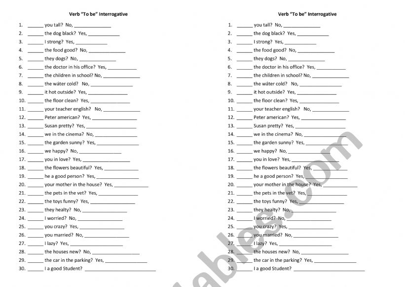 Verb To Be worksheet