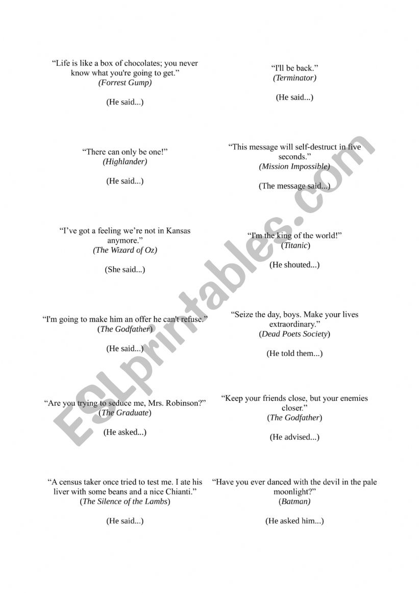 QUOTES REPORTED SPEECH worksheet