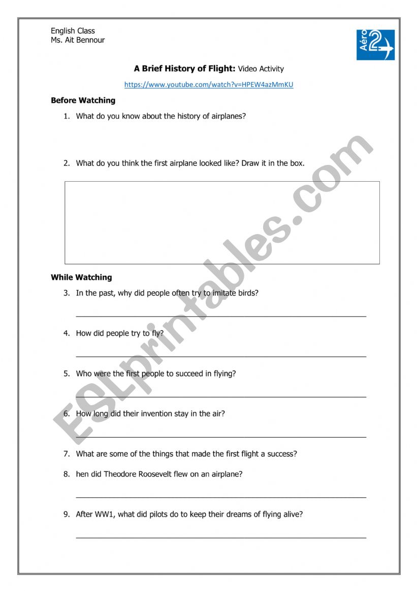 A Brief History of Flight worksheet