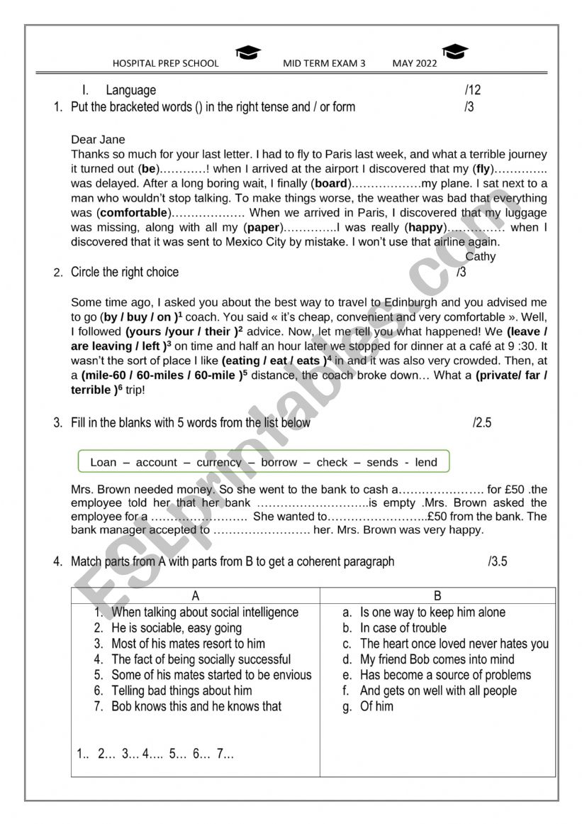 Mid term exam 3/ 8th form worksheet