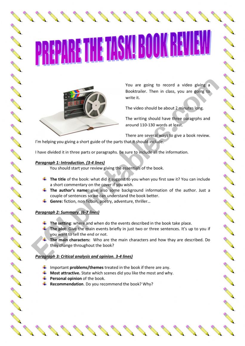 Book Trailer/Book Review worksheet