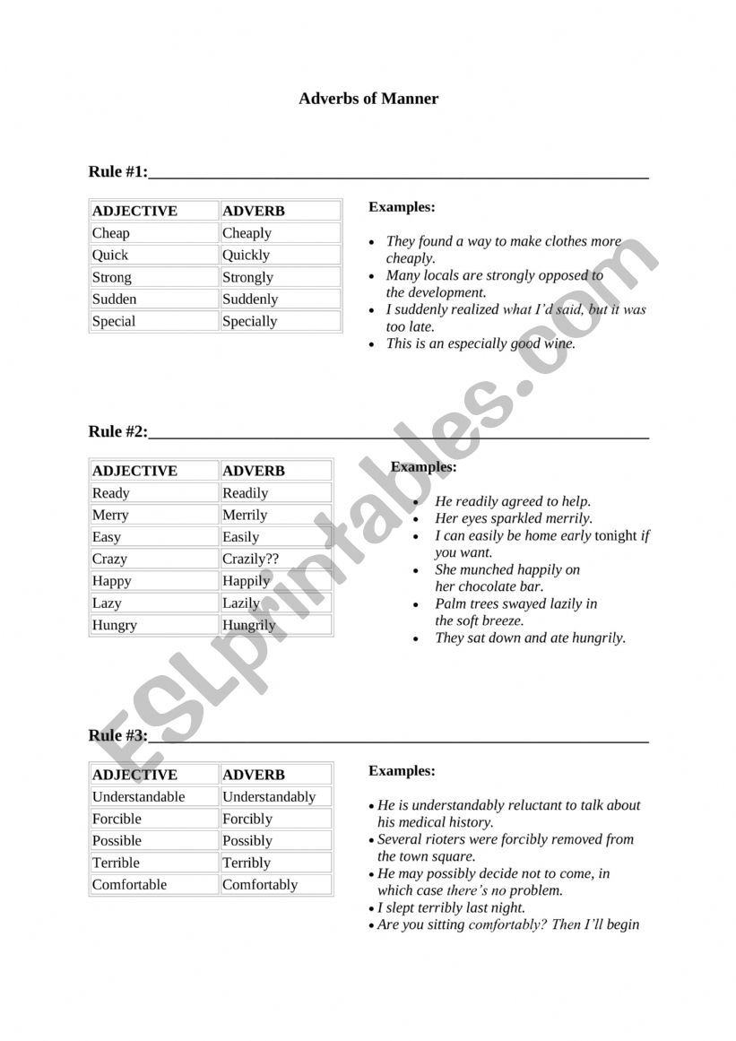 Adverbs Of Manner Esl Worksheet By Lapaola84 