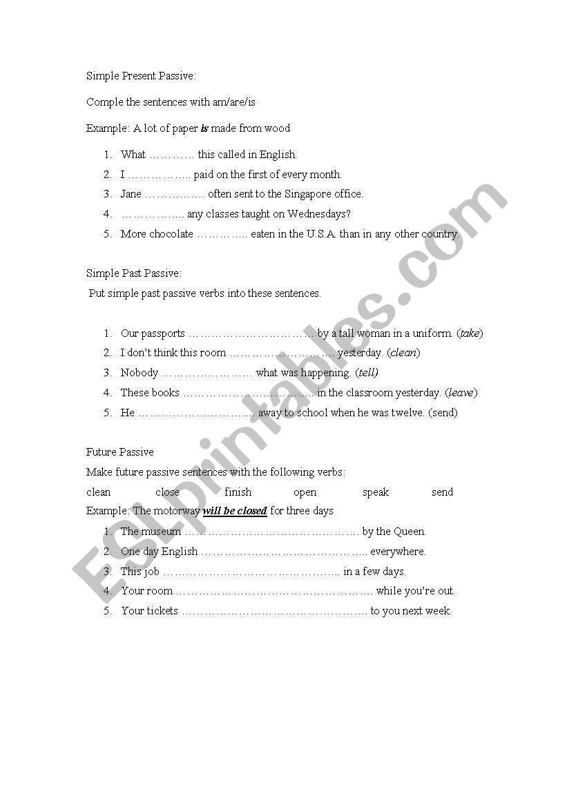 passive worksheet worksheet