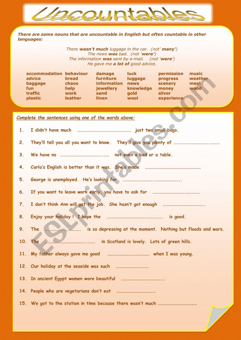 Countable and uncountable nouns