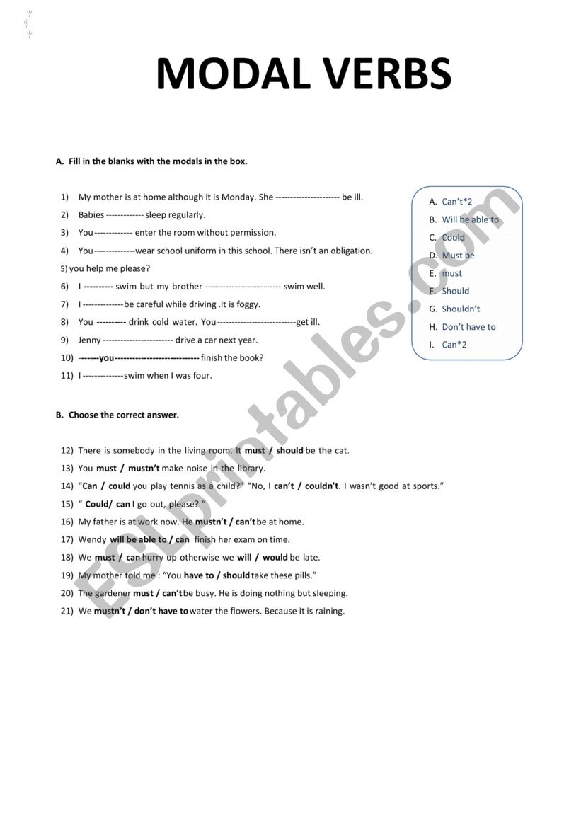 modal verbs worksheet