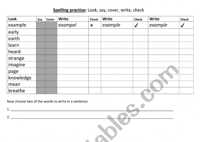 Entry 2 weekly spelling editable list